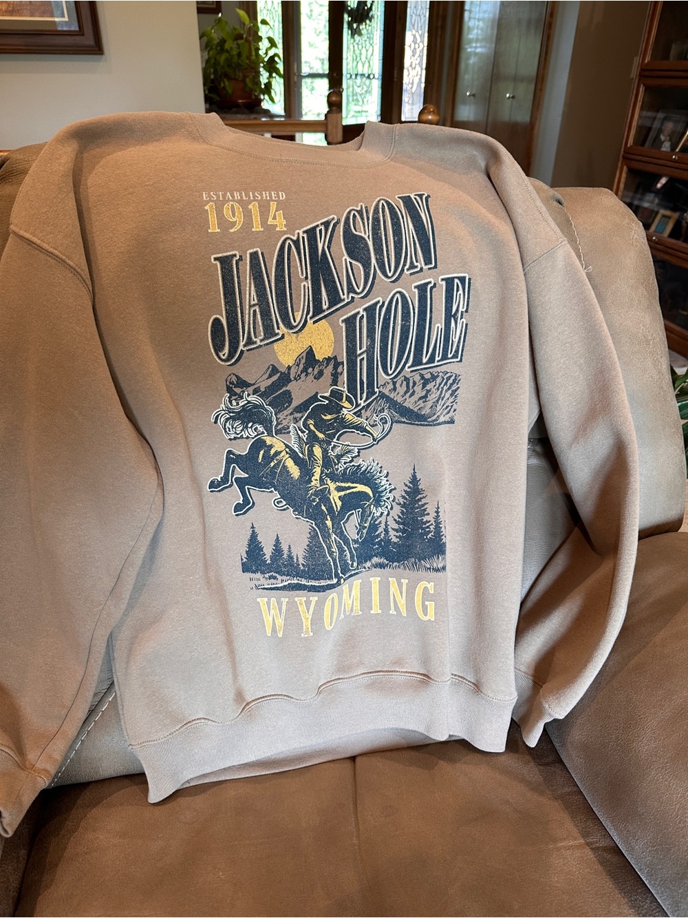 State of Mind Taupe Jackson Hole Wyoming Crewneck Sweatshirt
